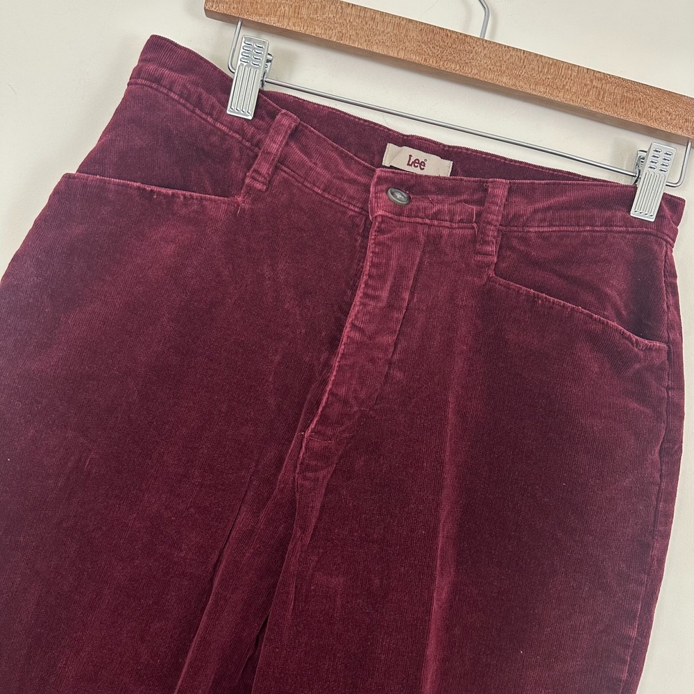 VTG Y2K Lee Corduroy Pants Maroon Cotton Stretch High Rise Straight Leg Women 8M